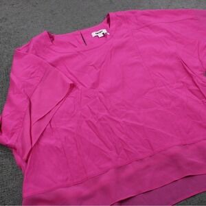 DKNY Womens Fuchsia Pink Layered Chiffon‎ Hem Blouse Short Sleeve Top Size L